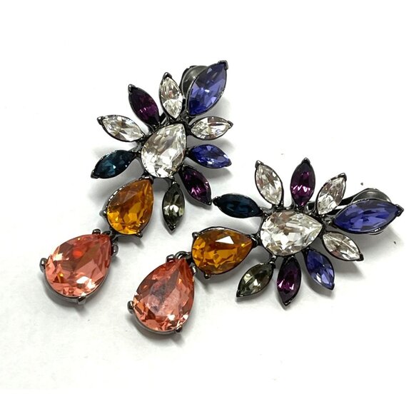 Stunning Oscar de la Renta Dangling Crystal Clip Earrings Large Pear Shaped Pink - Picture 1 of 8
